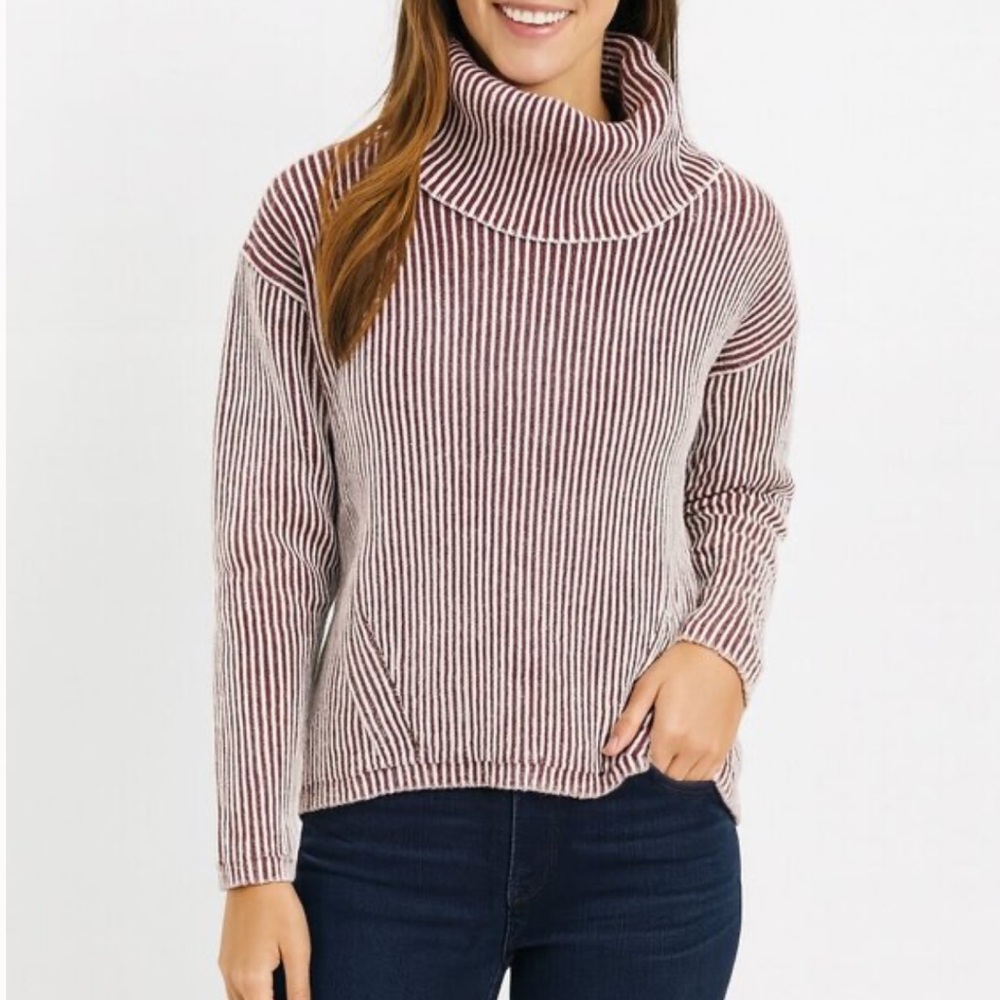 3/$20 💥 Rachel Zoe Burgundy‎ Chunky Ribbed Knit Cowl Neck Sweater Cotton Blend